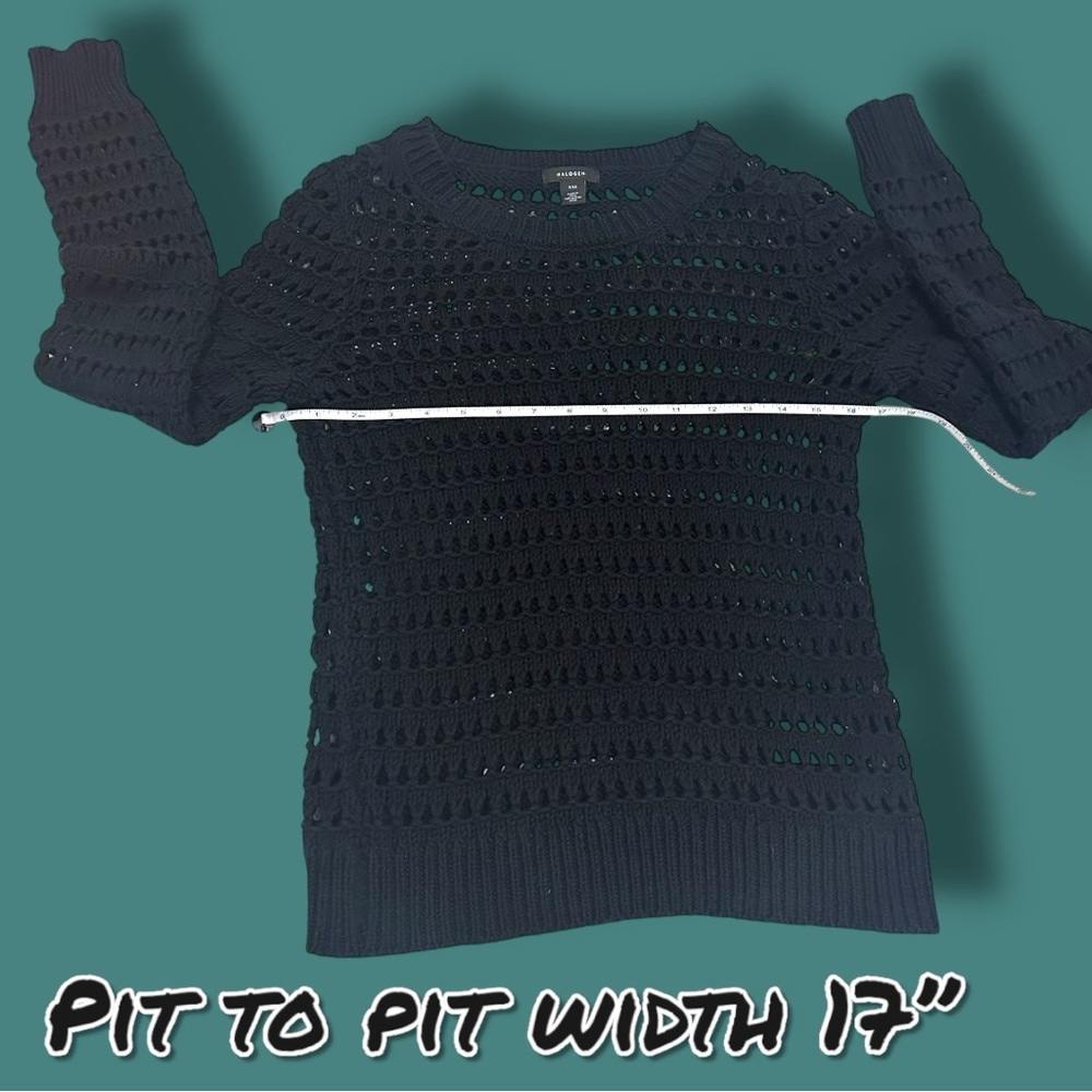 EUC HALOGEN Open Knit Crew Neck Sweater in Black. Size XXS - Picture 7 of 12